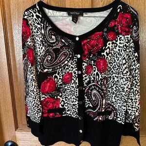 White House Black Market 3/4 Sleeve Black/Rose Cardigan